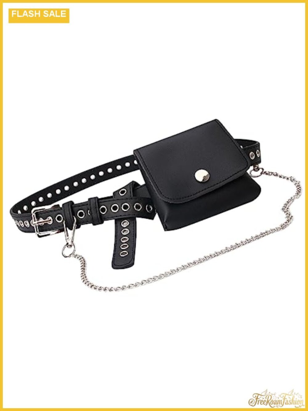 eYLun Women's Faux Leather Grommet Chain Belt with Mini Waist Bag Punk Goth